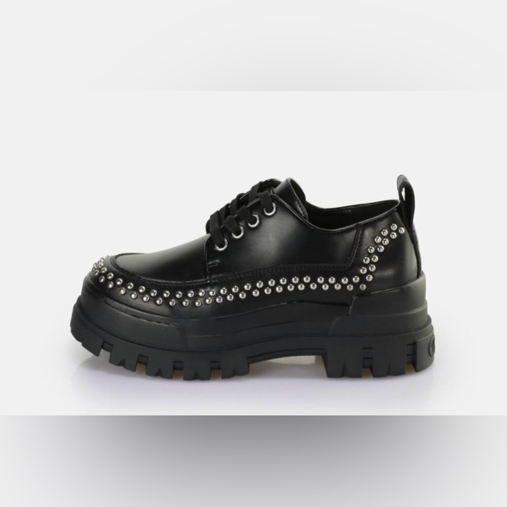 Buffalo London Black Faux Leather Aspha Pin Lo Vegan Platform Loafers
